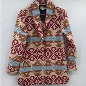 Idyllwind Women's Size M Red, Blue, Cream, Tan Aztec Patterned Cardigan Jacket